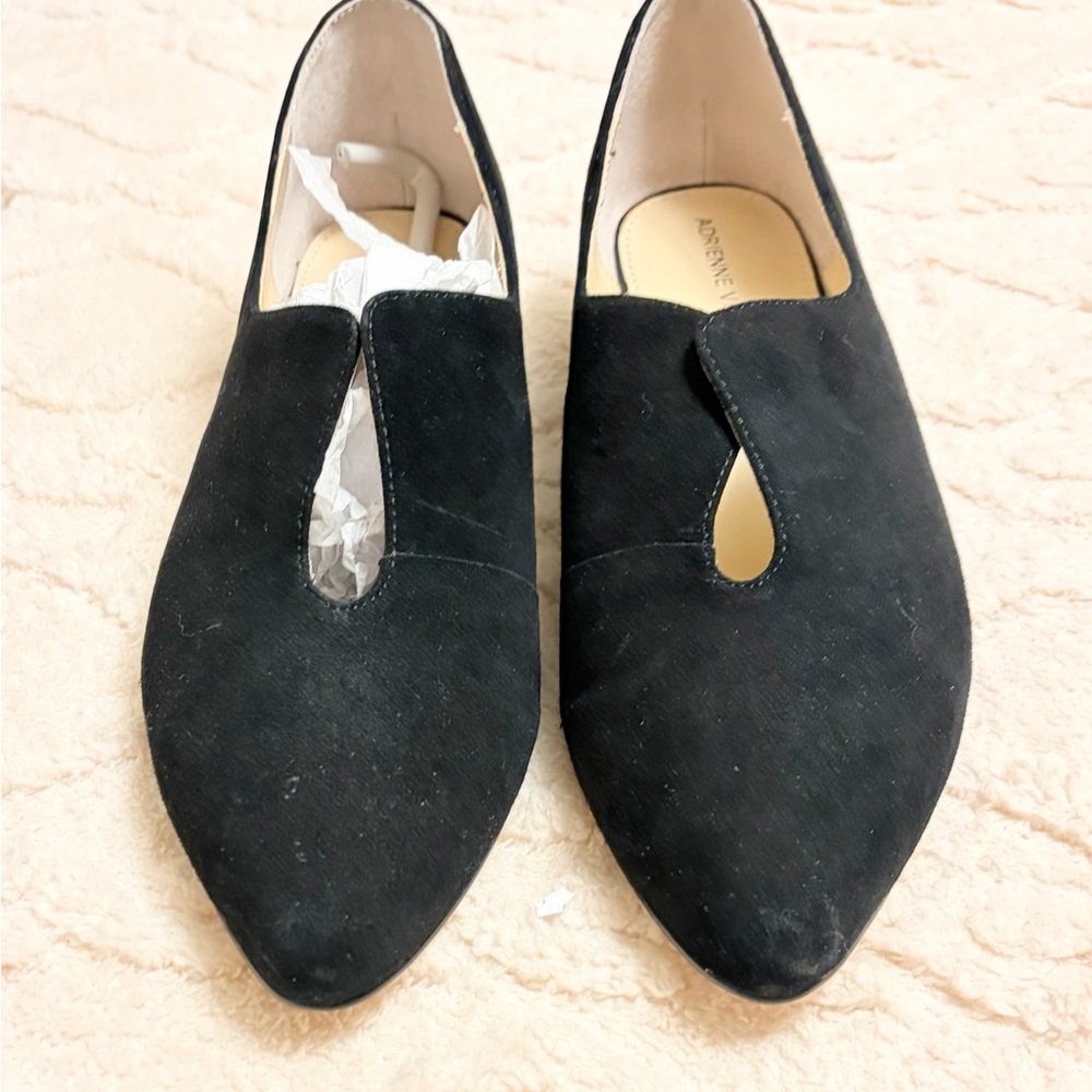 Adrienne Vittadini Black Suede Slip-On Flats with Keyhole Size 8 M WITH BOX